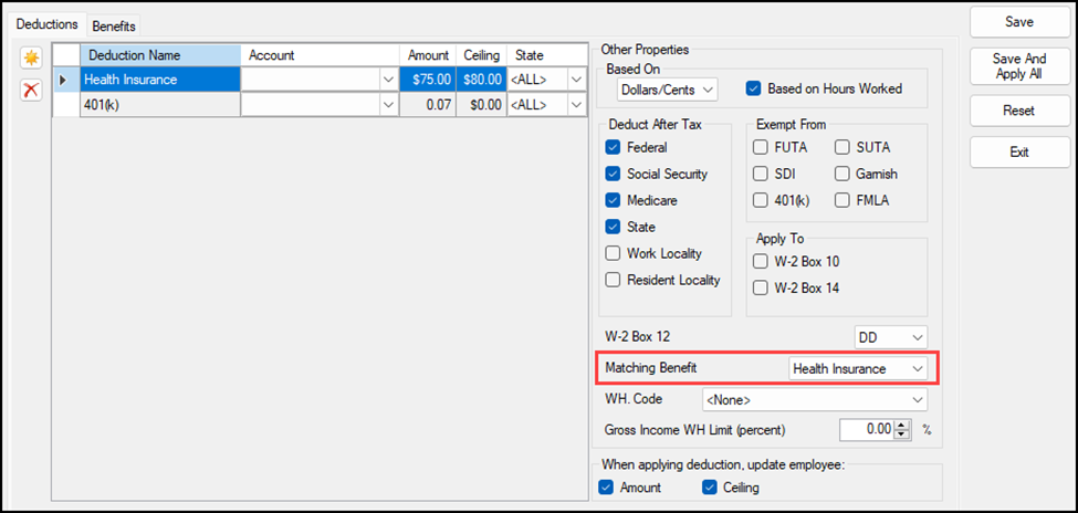 Matching benefit screen